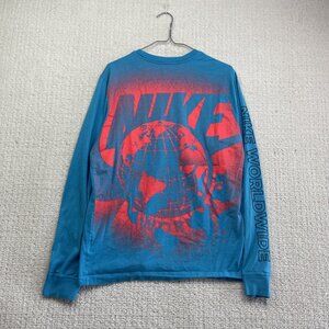 Y2K Nike Worldwide Long Sleeve Shirt Mens Size M Tee Blue / Orange Globe